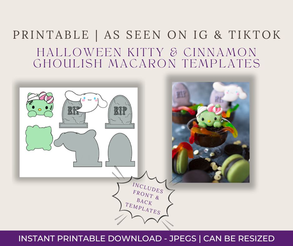 Halloween Kitty & Cinnamon Ghoulish Macaron Templates