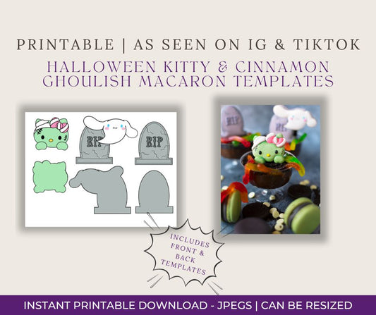 Halloween Kitty & Cinnamon Ghoulish Macaron Templates